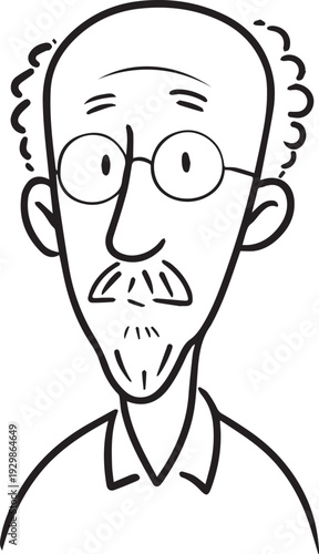 Hand Drawn Old Man Black and White Avatar Illustration in Minimal Line Art Style Design