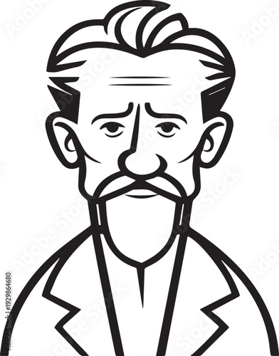 Hand Drawn Old Man Black and White Avatar Illustration in Minimal Line Art Style Design