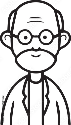 Hand Drawn Old Man Black and White Avatar Illustration in Minimal Line Art Style Design