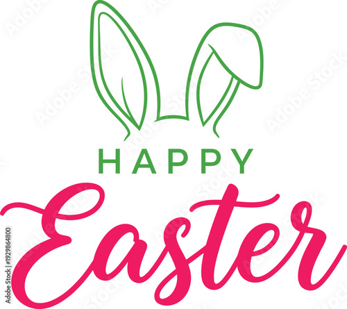 Happy easter day greeting with easter bunny ears and eggs