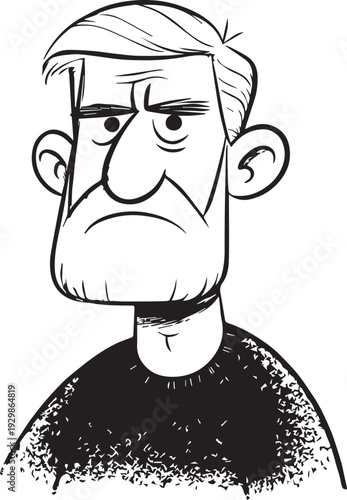 Hand Drawn Old Man Black and White Avatar Illustration in Minimal Line Art Style Design