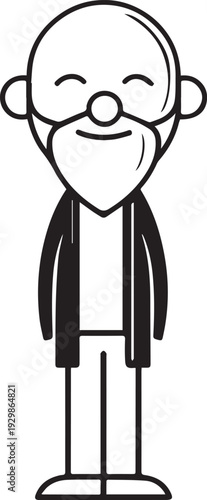 Hand Drawn Old Man Black and White Avatar Illustration in Minimal Line Art Style Design