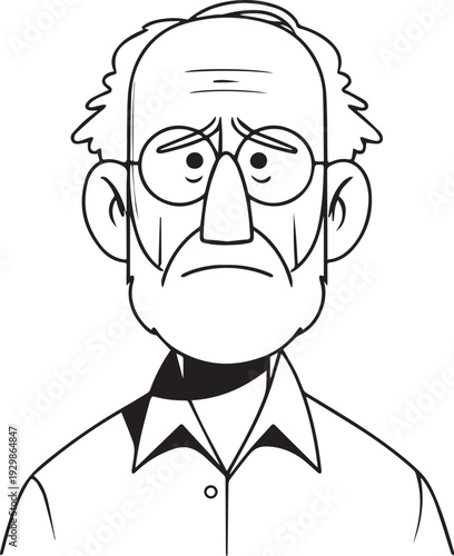 Hand Drawn Old Man Black and White Avatar Illustration in Minimal Line Art Style Design