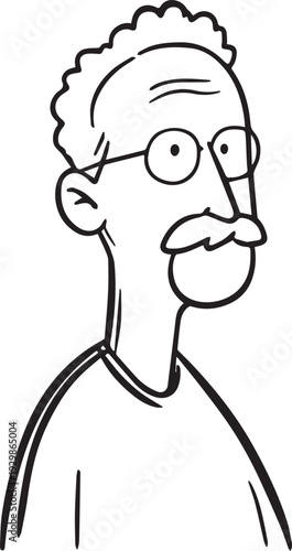 Hand Drawn Old Man Black and White Avatar Illustration in Minimal Line Art Style Design