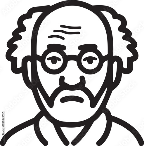 Hand Drawn Old Man Black and White Avatar Illustration in Minimal Line Art Style Design