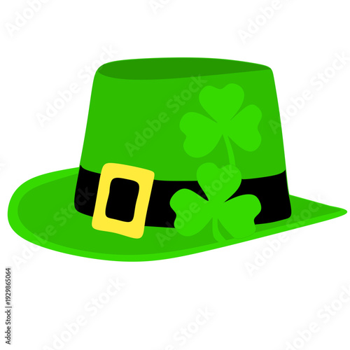  St Patrick’s Day Green Leprechaun Hat with Shamrock Vector Illustration Isolated on White Background