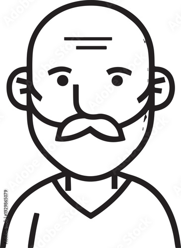 Hand Drawn Old Man Black and White Avatar Illustration in Minimal Line Art Style Design
