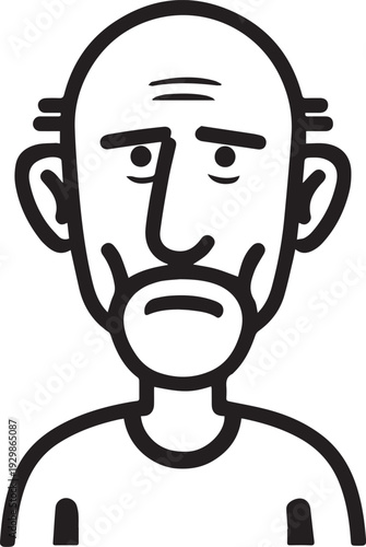 Hand Drawn Old Man Black and White Avatar Illustration in Minimal Line Art Style Design