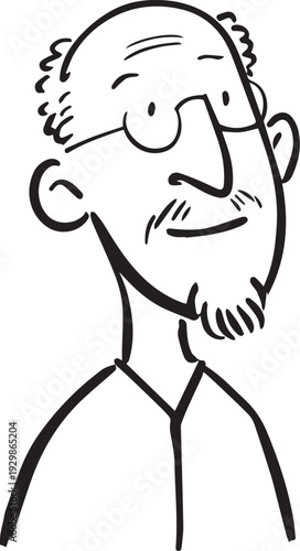 Hand Drawn Old Man Black and White Avatar Illustration in Minimal Line Art Style Design