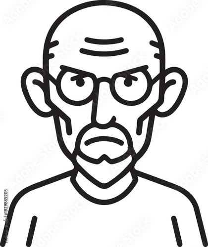 Hand Drawn Old Man Black and White Avatar Illustration in Minimal Line Art Style Design