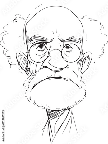 Hand Drawn Old Man Black and White Avatar Illustration in Minimal Line Art Style Design