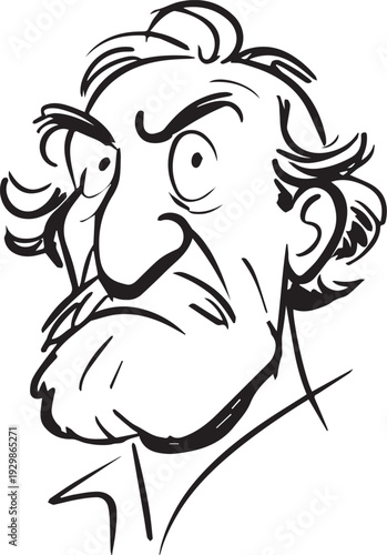 Hand Drawn Old Man Black and White Avatar Illustration in Minimal Line Art Style Design