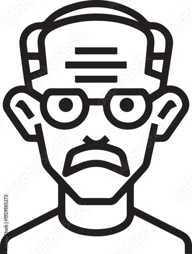 Hand Drawn Old Man Black and White Avatar Illustration in Minimal Line Art Style Design