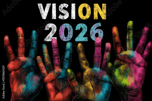 Multicolored hands are raised beneath 