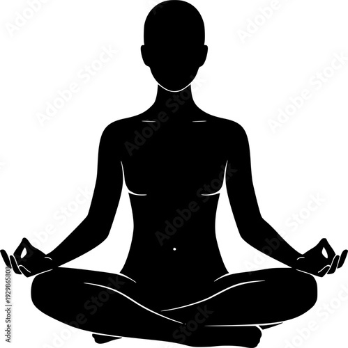 Set of Minimalist black person in lotus pose meditation silhouette vector icon
