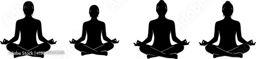 Set of Minimalist black person in lotus pose meditation silhouette vector icon
