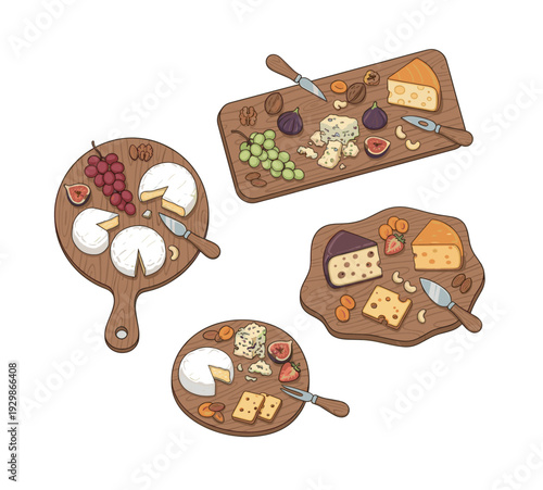 Assortment of gourmet cheese, fresh fruit, crackers, and nuts on wooden boards, perfect for sharing and entertaining