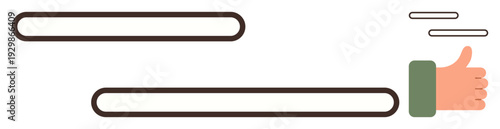 Approval, motion, feedback, social media, positivity, user interaction. A hand displaying a thumbs-up sign with horizontal lines and motion accents. Approval and feedback visualization