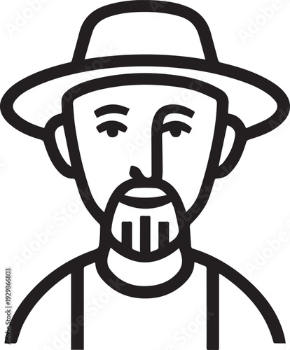 Hand Drawn Old Man Black and White Avatar Illustration in Minimal Line Art Style Design