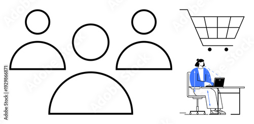 E-commerce concept. E-commerce involves user management, a digital shopping cart, and online payment. E-commerce streamlines shopping, digital solutions, and virtual retail environments