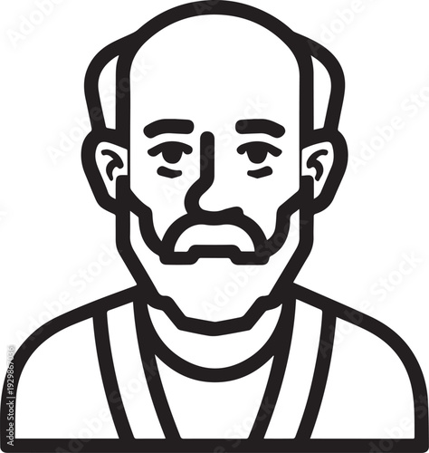 Hand Drawn Old Man Black and White Avatar Illustration in Minimal Line Art Style Design