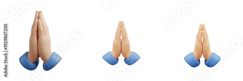 Photos 3D Praying Hands Emoji Set - Realistic Prayer, Gratitude, and Namaste Clipart PN