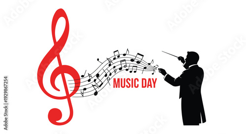 Vector illustration of conductor and music notes for Music Day