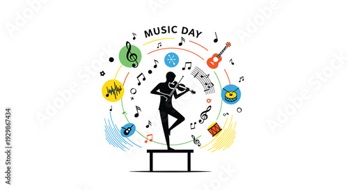 Vector illustration of musician on Music Day with musical symbols