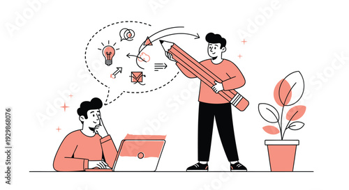 Vector illustration of two businessmen with creative idea