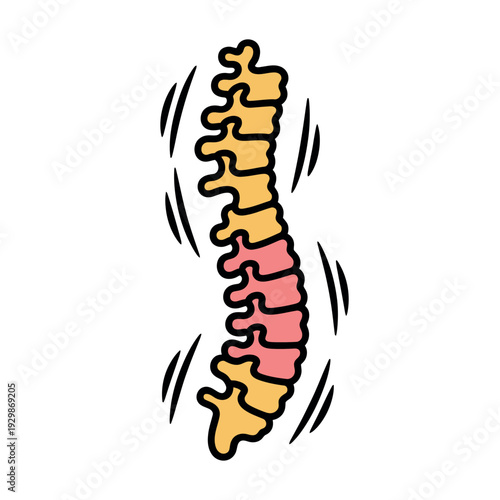 An illustration of a spine with a section highlighted in red to indicate pain or injury