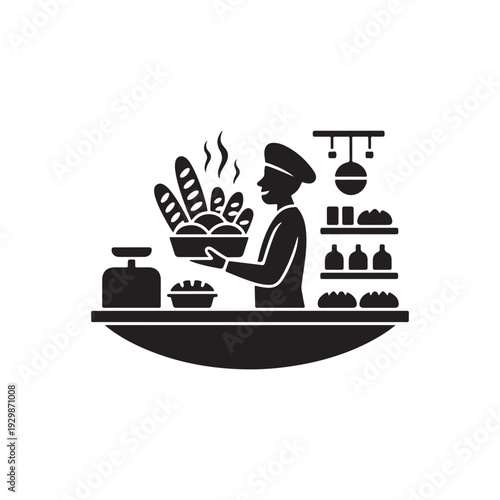 Baker Silhouette Holding Fresh Bread, Aromas of Delicious Pastries
