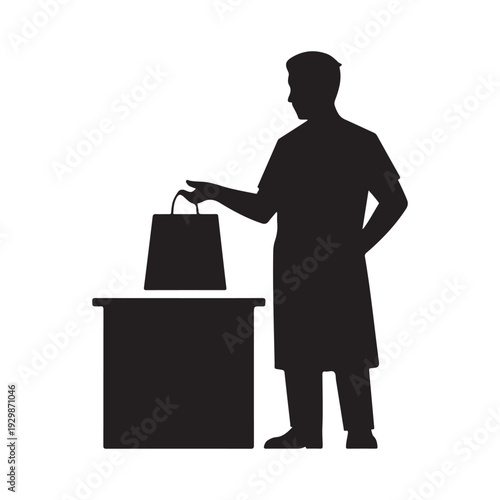 Shopkeeper Silhouette Handing Shopping Bag, Customer Service and Retail