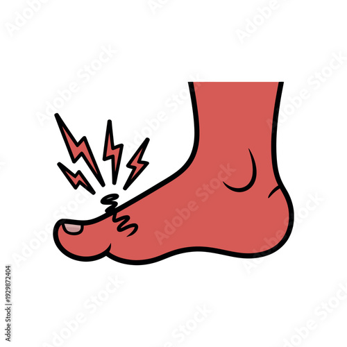 A cartoon illustration of a foot with pain in the toe area.