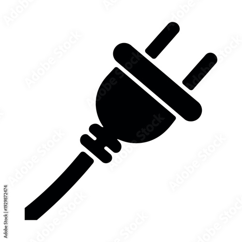 A black electrical plug icon on a white background, symbolizing power and energy