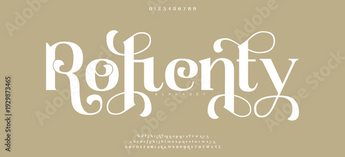 Rolienty. Elegant wedding alphabet letters logo font and number. Typography Luxury classic lettering serif fonts decorative vintage retro concept. vector illustration