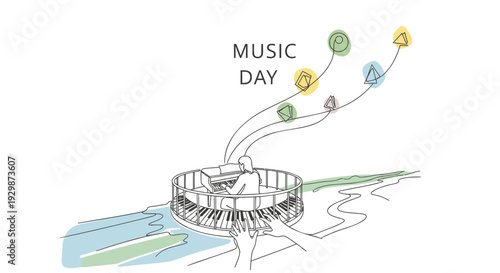 Vector illustration of music day with piano and notes