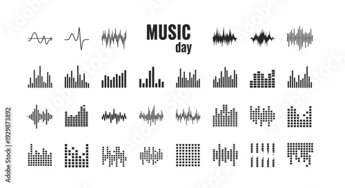 Set of 25 music waveform icons vector