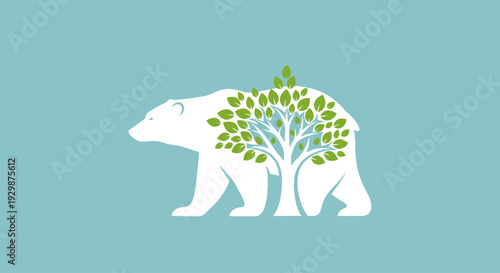 Illustration of a bear with a tree inside its body standing on a simple background viewed from the side
