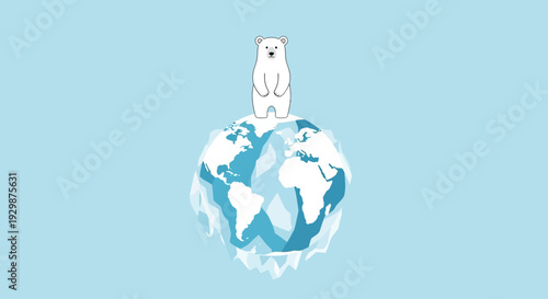 Polar bear standing on a globe illustrating environmental conservation efforts worldwide from a high viewpoint