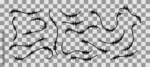 Short wavy spiked line segments with sharp peaks forming geometric wave lines for modern graphic backgrounds