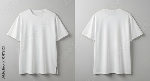 Plain white t-shirts displayed from front and back view on a neutral background