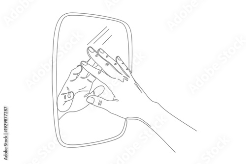 Minimalist Line Art Illustration of a Hand Touching its Reflection in a Mirror