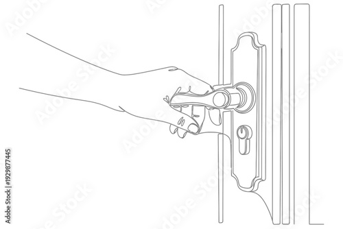 One Line Drawing of Hand Turning Door Lever