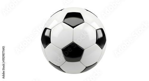 Classic black and white soccer ball displayed on a plain background