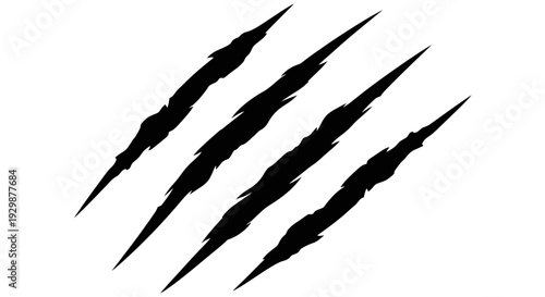 A graphic illustration of four black claw marks scratched across a white background, suggesting a wild animal attack or a fierce, untamed force.