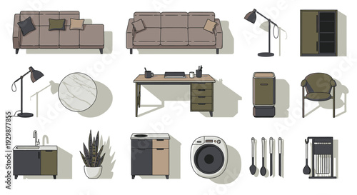 home furniture and appliances flat design style