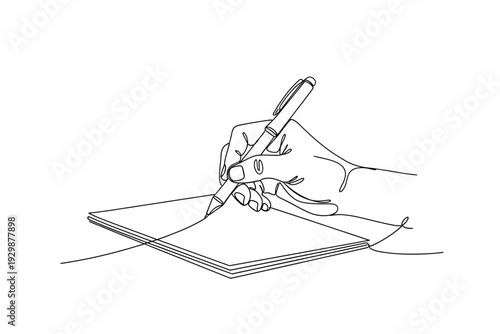 Continuous Line Art of Hand Writing with Pen on Paper