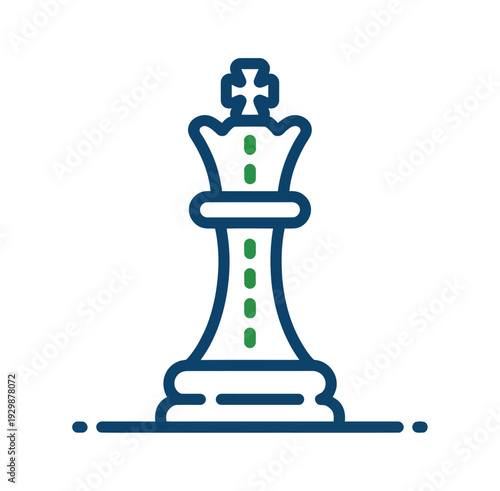 A stylized illustration of a chess king piece with a green and blue design on a white background