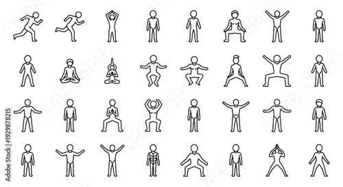 stick figures people icons set with various poses and actions