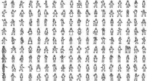 group of people in various poses and emotions on white background